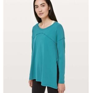 Lululemon Hit Unwind Long Sleeve Tonic Teal Blue Size 12 Rulu Side Tie Loose Fit